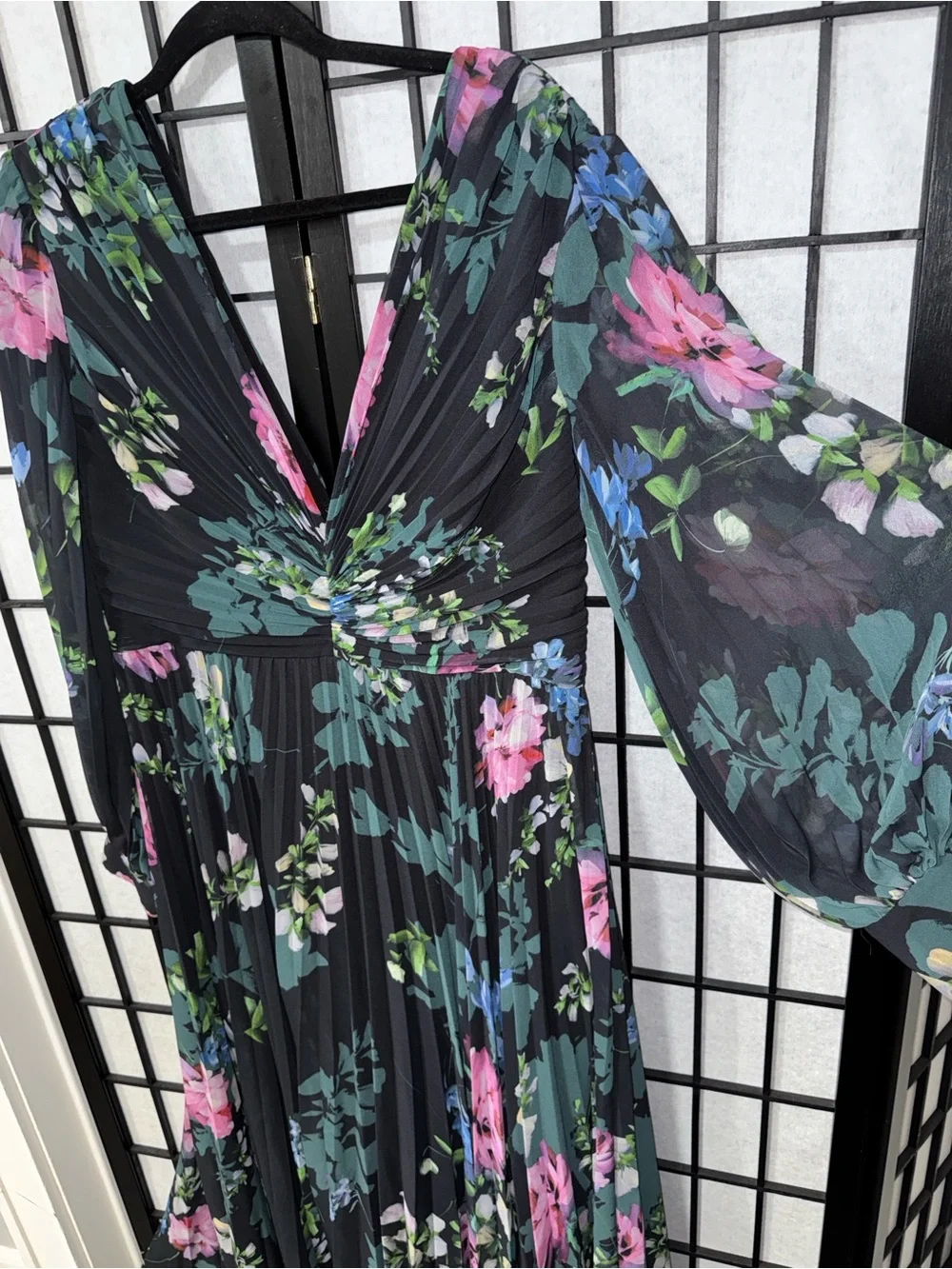 Badgley Mischka pleated floral gown size 14 - Picture 7 of 11
